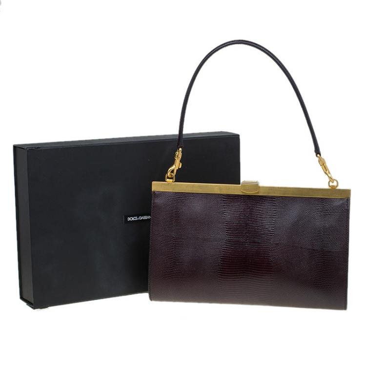 Pre Owned Dolce and Gabbana Burgundy Iguana Miss Sophia Clutch