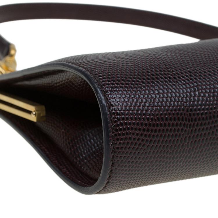 Pre Owned Dolce and Gabbana Burgundy Iguana Miss Sophia Clutch