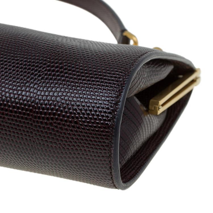Pre Owned Dolce and Gabbana Burgundy Iguana Miss Sophia Clutch