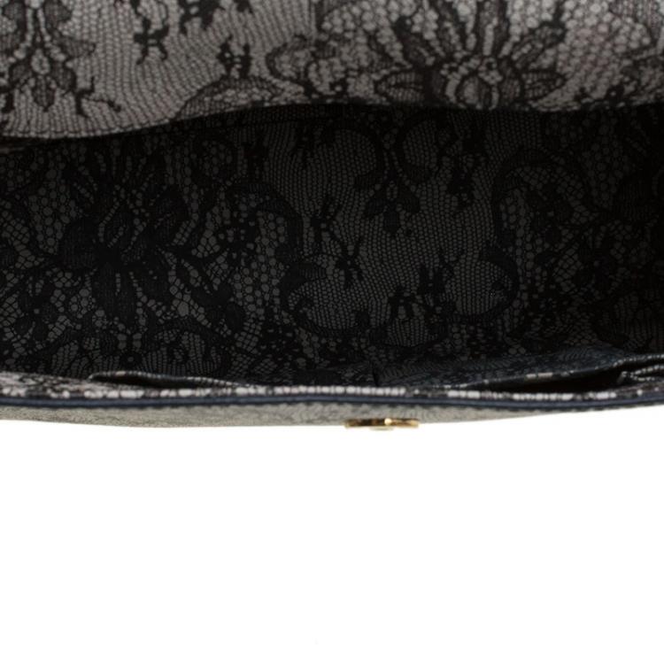 Pre Owned Dolce and Gabbana Grey Lace Print Leather Medium Miss Sicily Top Handle Bag