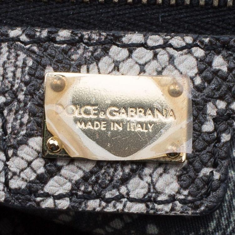 Pre Owned Dolce and Gabbana Grey Lace Print Leather Medium Miss Sicily Top Handle Bag