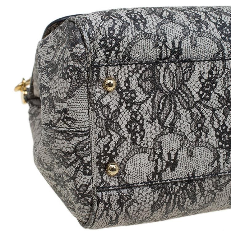 Pre Owned Dolce and Gabbana Grey Lace Print Leather Medium Miss Sicily Top Handle Bag