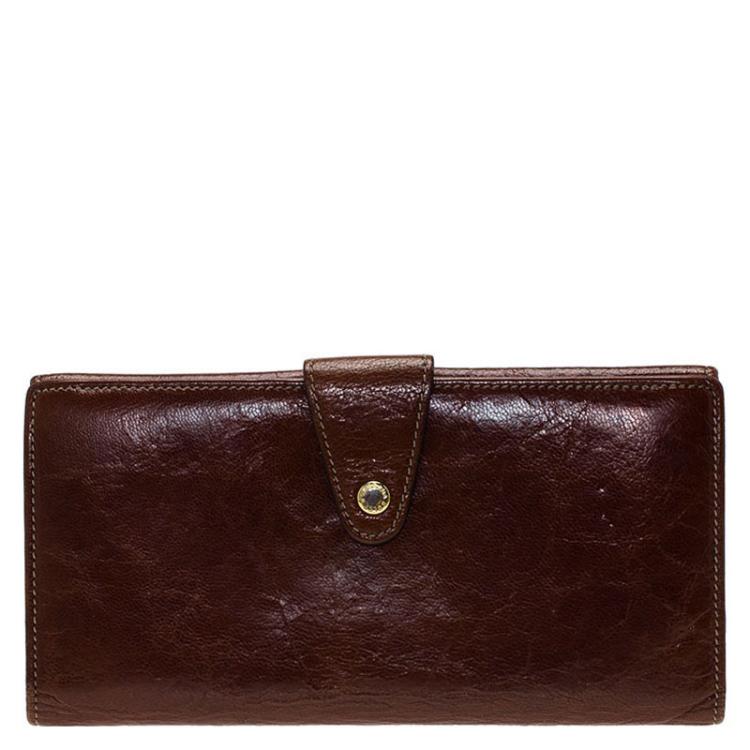 Pre Owned Dolce and Gabbana Brown Crackled Leather Trifold Long Wallet