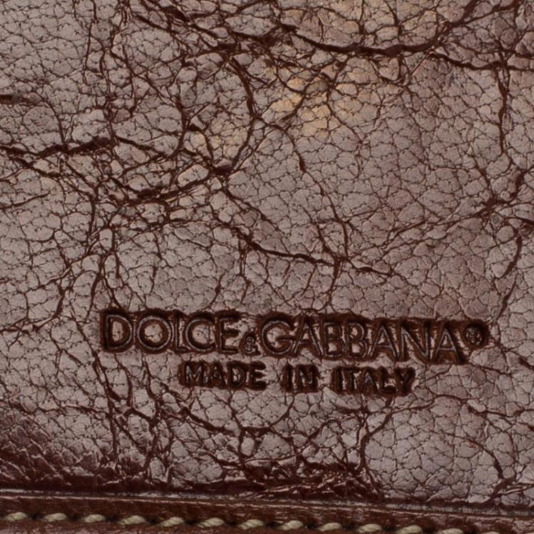 Pre Owned Dolce and Gabbana Brown Crackled Leather Trifold Long Wallet