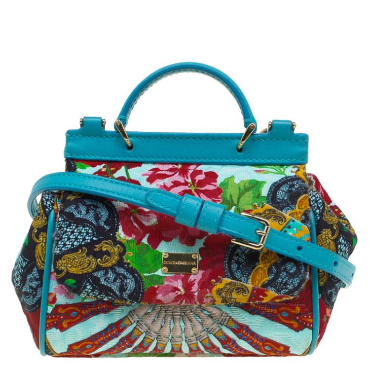 Pre Owned Dolce and Gabbana Multi Color Fabric Floral Print Micro Miss Sicily Tote