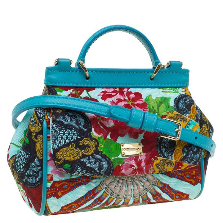Pre Owned Dolce and Gabbana Multi Color Fabric Floral Print Micro Miss Sicily Tote