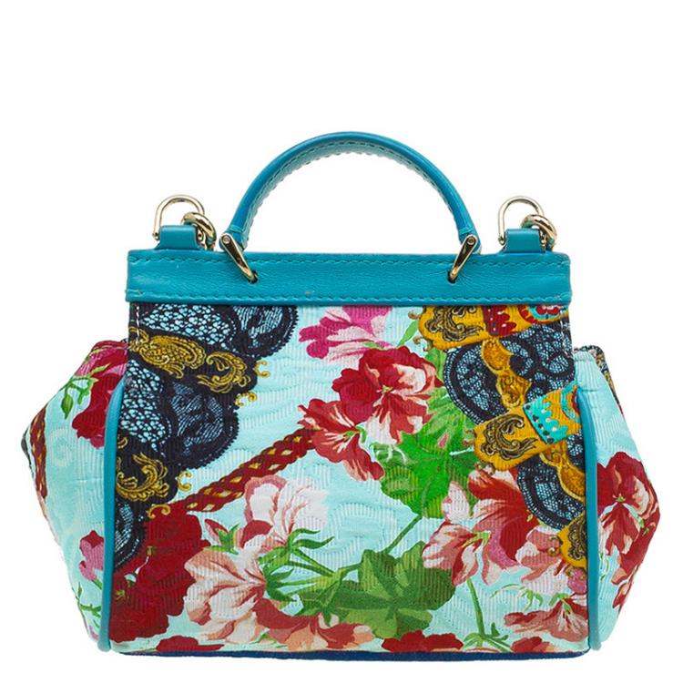Pre Owned Dolce and Gabbana Multi Color Fabric Floral Print Micro Miss Sicily Tote