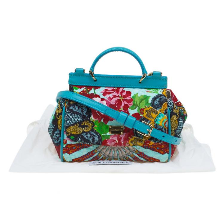 Pre Owned Dolce and Gabbana Multi Color Fabric Floral Print Micro Miss Sicily Tote