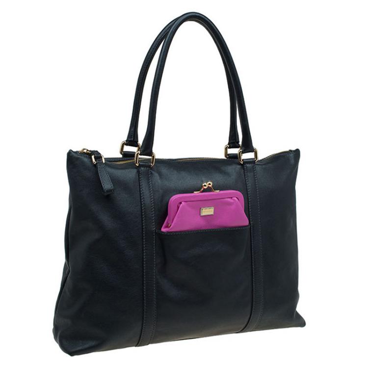 Pre Owned Dolce and Gabbana Black Leather Front Pouch Tote