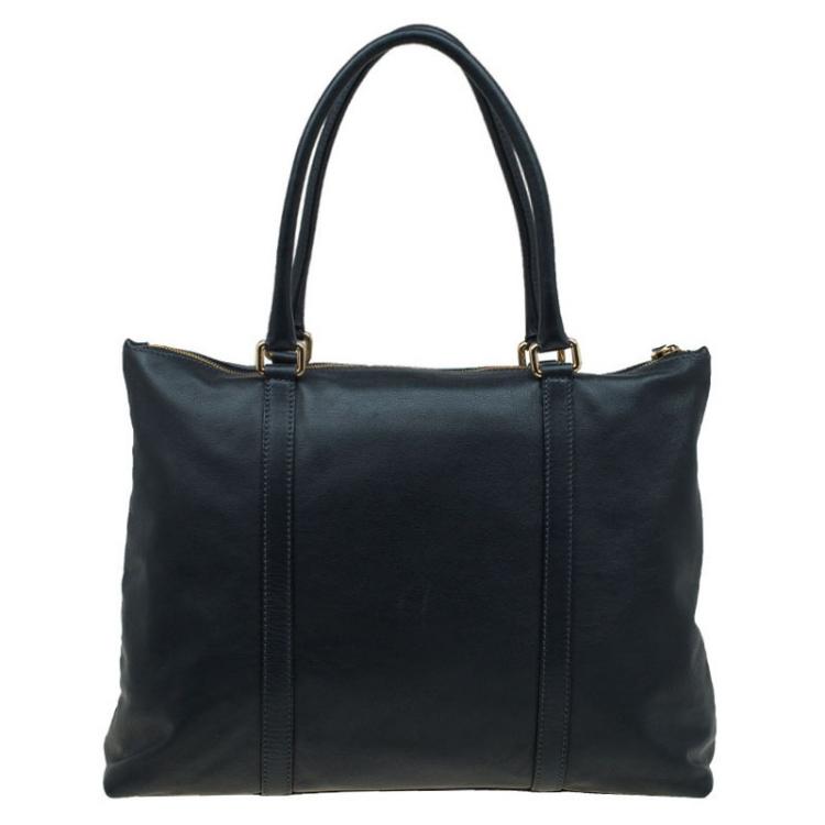 Pre Owned Dolce and Gabbana Black Leather Front Pouch Tote