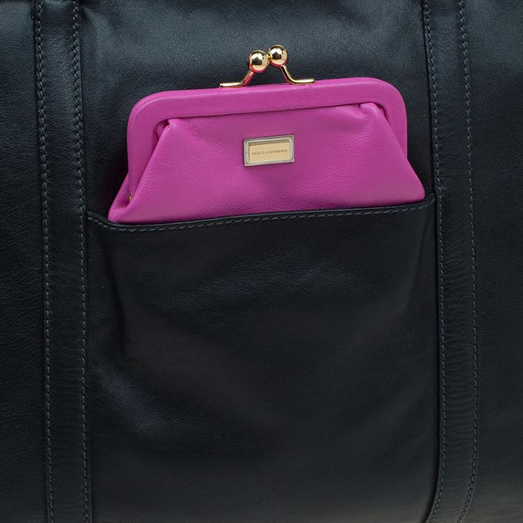 Pre Owned Dolce and Gabbana Black Leather Front Pouch Tote