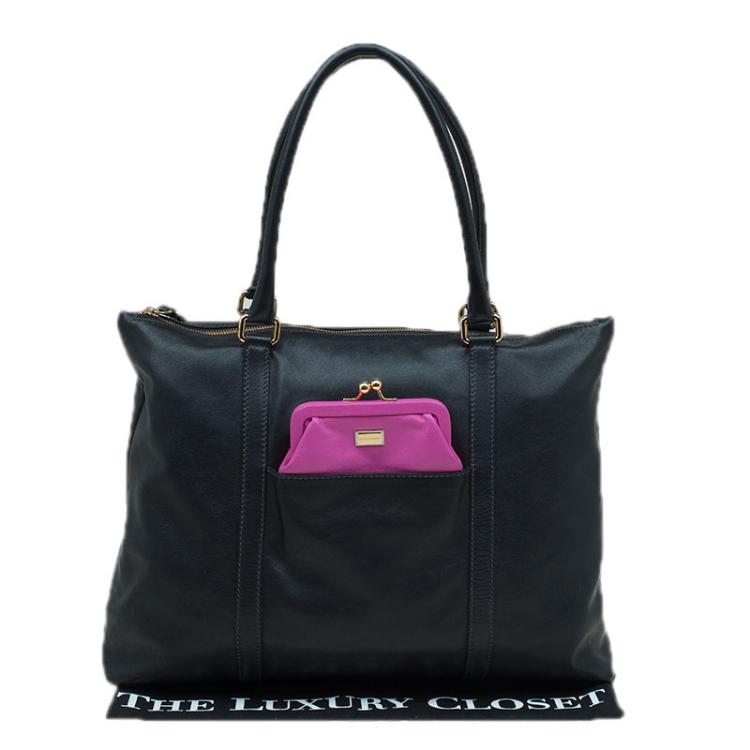 Pre Owned Dolce and Gabbana Black Leather Front Pouch Tote