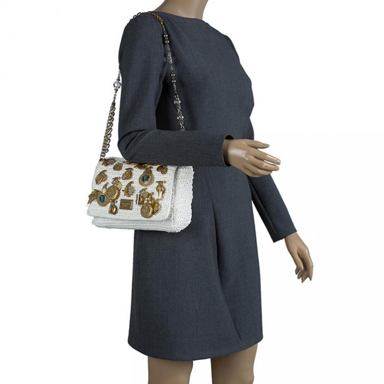 Dolce & Gabbana Small Crochet Miss Charles Clutch Shoulder Bag Ornate Strap  