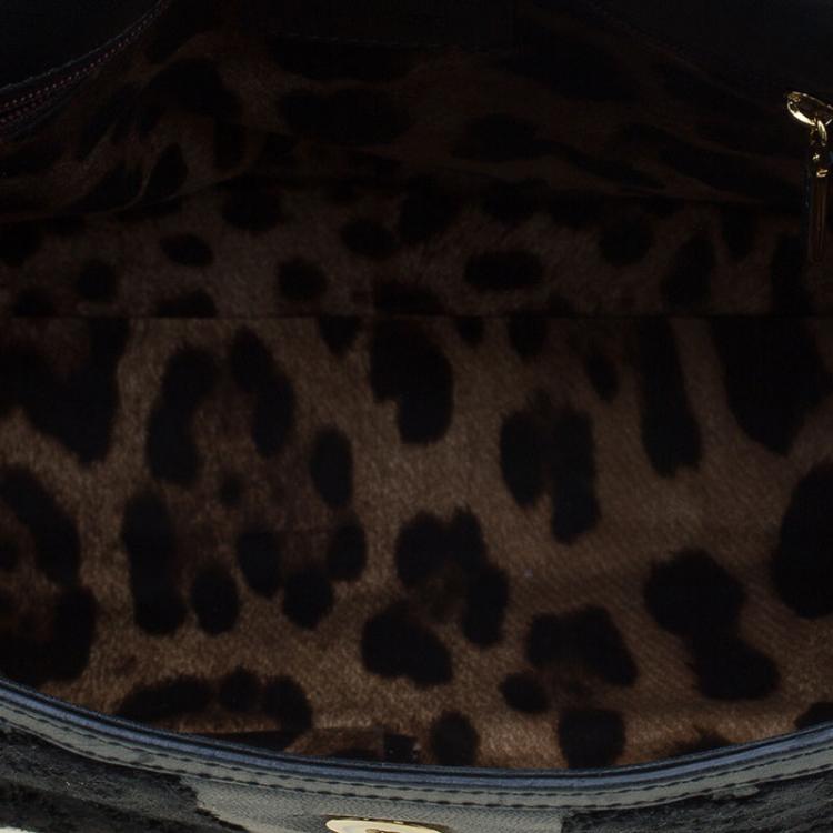 Pre Owned Dolce and Gabbana Black Lace and Leather Medium Miss Sicily Tote