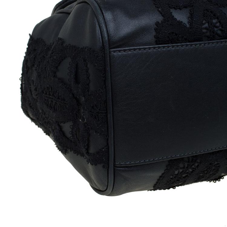 Pre Owned Dolce and Gabbana Black Lace and Leather Medium Miss Sicily Tote