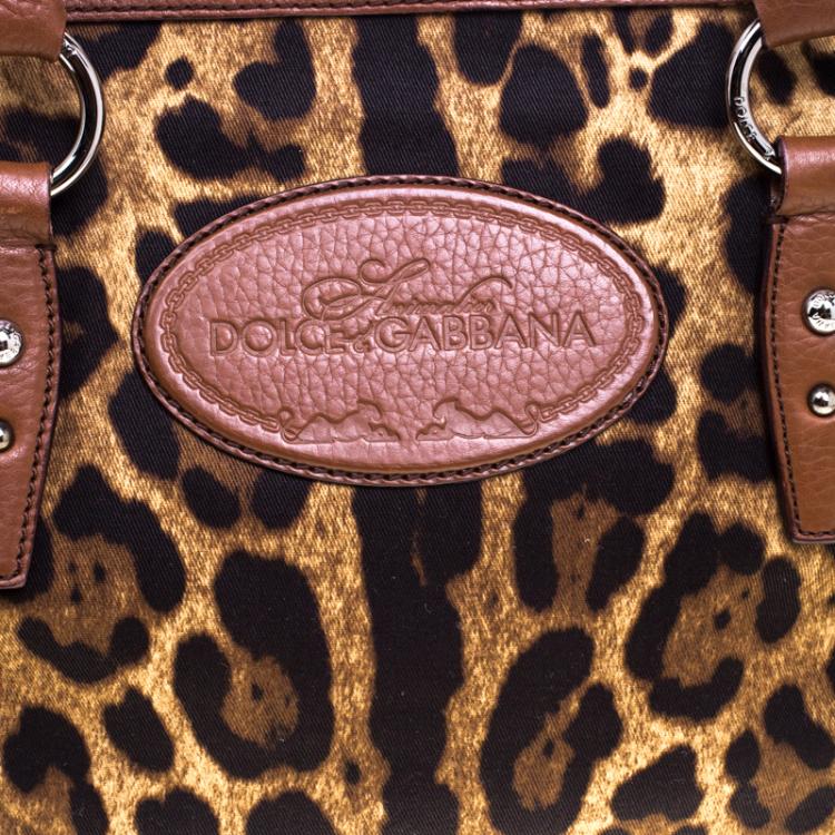 Pre Owned Dolce and Gabbana Brown Leopard Print Fabric and Leather Animalier Tote