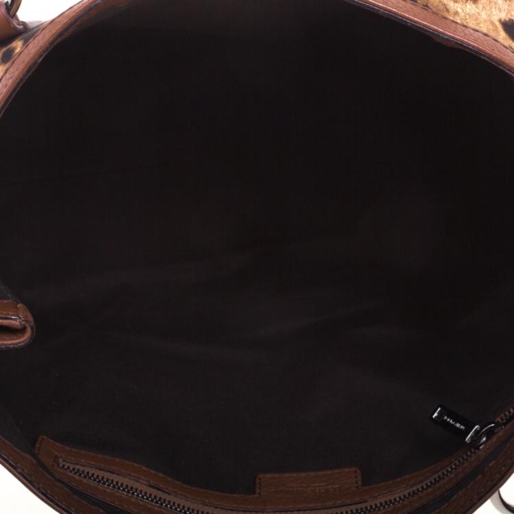 Pre Owned Dolce and Gabbana Brown Leopard Print Fabric and Leather Animalier Tote