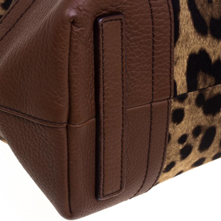 Pre Owned Dolce and Gabbana Brown Leopard Print Fabric and Leather Animalier Tote