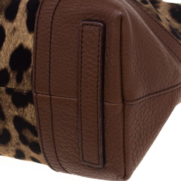 Pre Owned Dolce and Gabbana Brown Leopard Print Fabric and Leather Animalier Tote