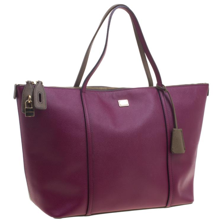 Pre Owned Dolce and Gabbana Purple/Brown Leather Miss Escape Tote