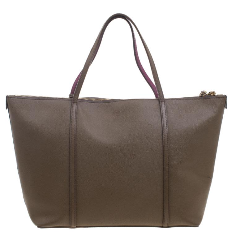 Pre Owned Dolce and Gabbana Purple/Brown Leather Miss Escape Tote