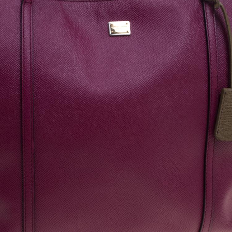 Pre Owned Dolce and Gabbana Purple/Brown Leather Miss Escape Tote