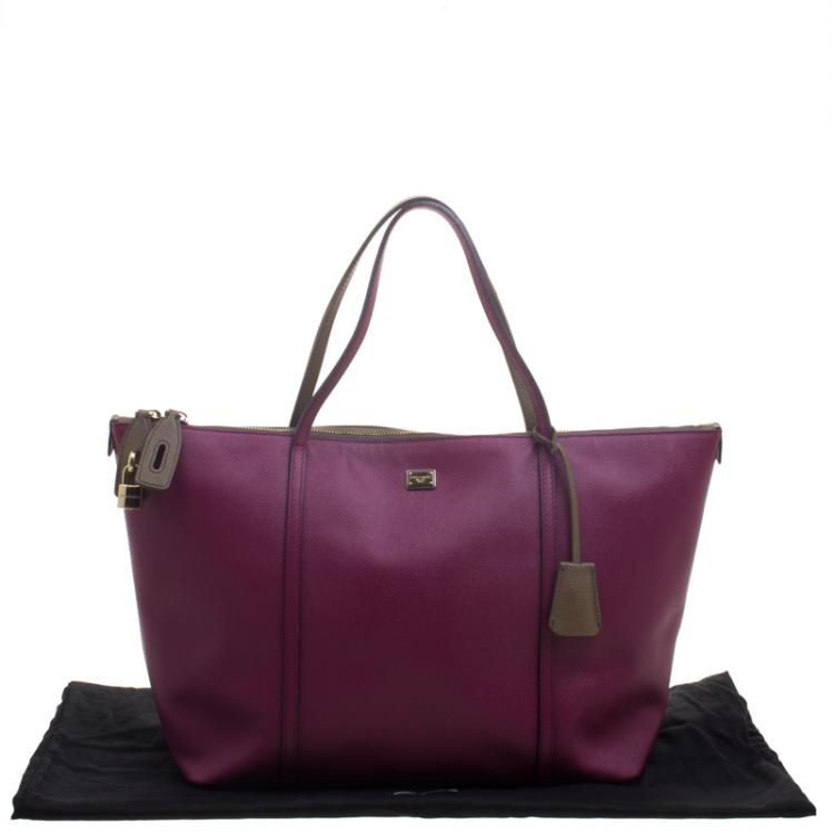 Pre Owned Dolce and Gabbana Purple/Brown Leather Miss Escape Tote