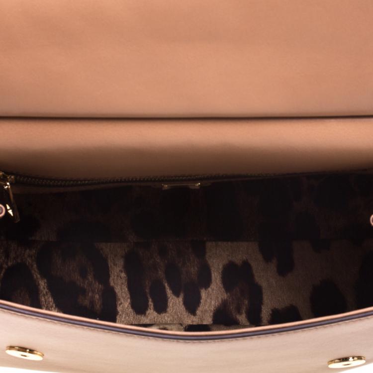 Pre Owned Dolce and Gabbana Brown Leather Medium Embellished Miss Sicily Top Handle