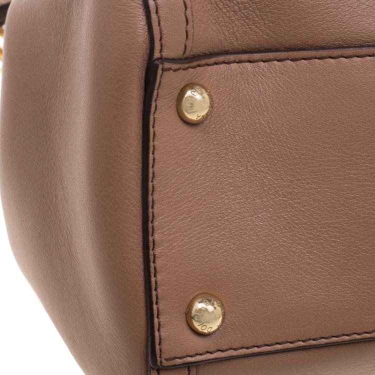 Pre Owned Dolce and Gabbana Brown Leather Medium Embellished Miss Sicily Top Handle