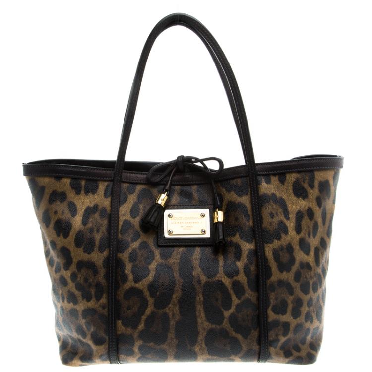 Pre Owned Dolce and Gabbana Leopard Print Coated Canvas Tote