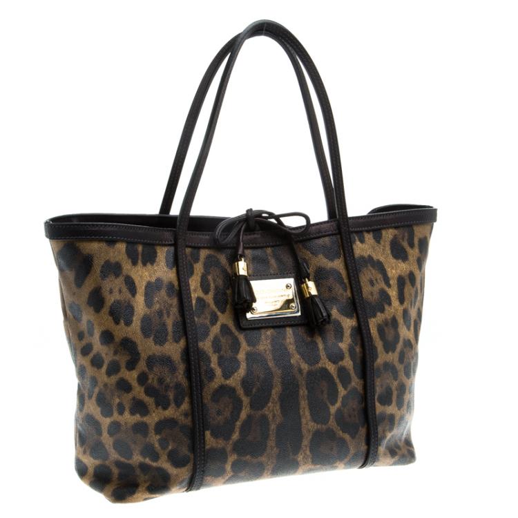 Pre Owned Dolce and Gabbana Leopard Print Coated Canvas Tote