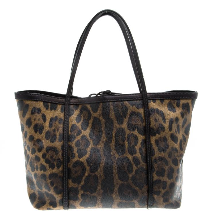 Pre Owned Dolce and Gabbana Leopard Print Coated Canvas Tote
