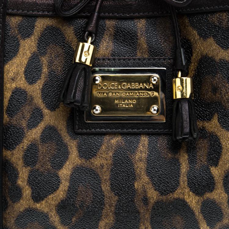 Pre Owned Dolce and Gabbana Leopard Print Coated Canvas Tote