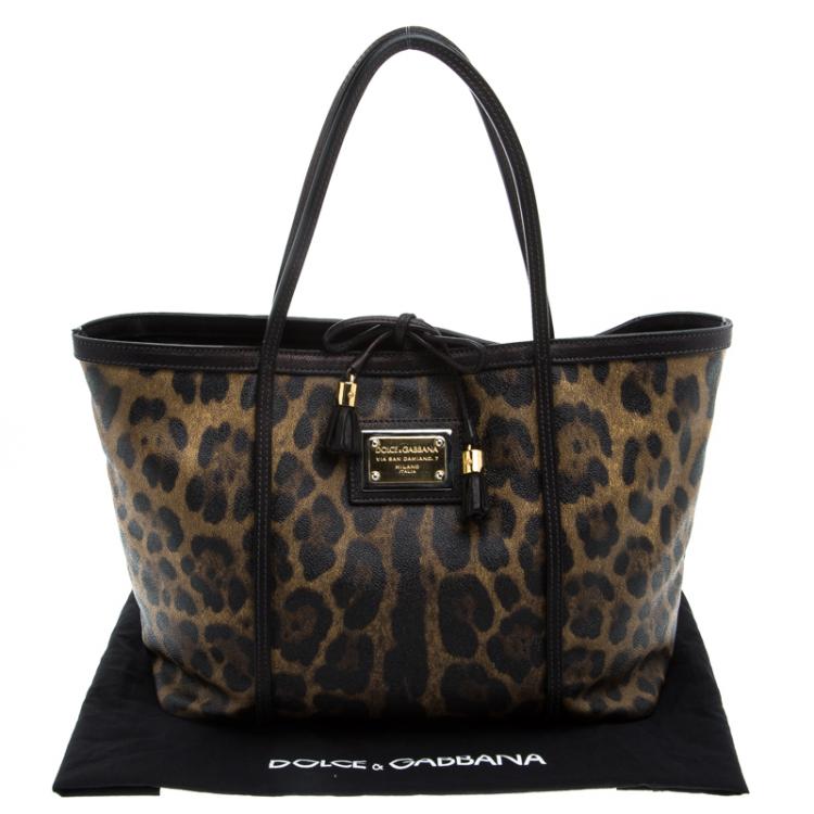 Pre Owned Dolce and Gabbana Leopard Print Coated Canvas Tote