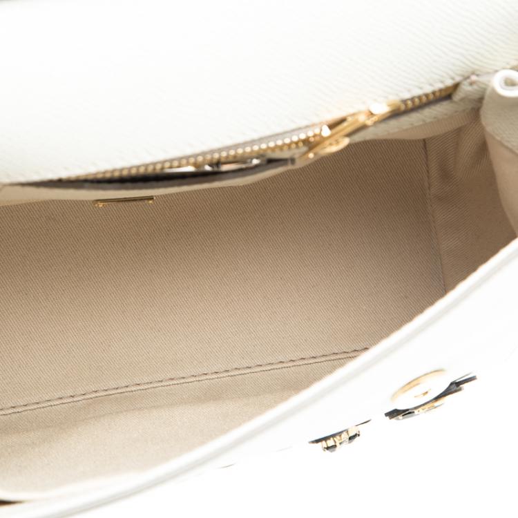 Pre Owned Dolce and Gabbana Off White Leather Medium Jewel Embellished Miss Sicily Top Handle Bag