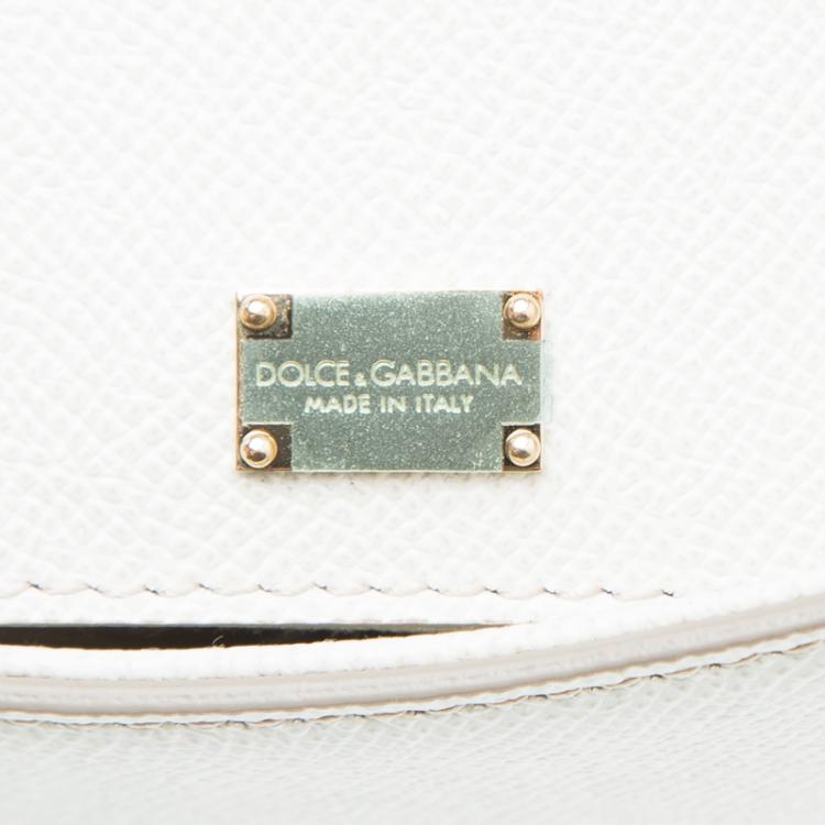 Pre Owned Dolce and Gabbana Off White Leather Medium Jewel Embellished Miss Sicily Top Handle Bag