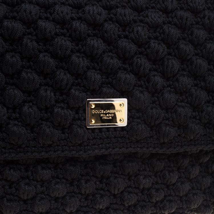 Pre Owned Dolce and Gabbana Black Crochet Miss Sicily Top Handle Bag