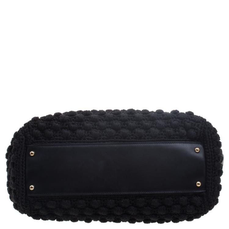 Pre Owned Dolce and Gabbana Black Crochet Miss Sicily Top Handle Bag