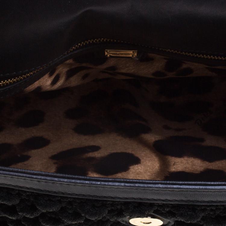 Pre Owned Dolce and Gabbana Black Crochet Miss Sicily Top Handle Bag