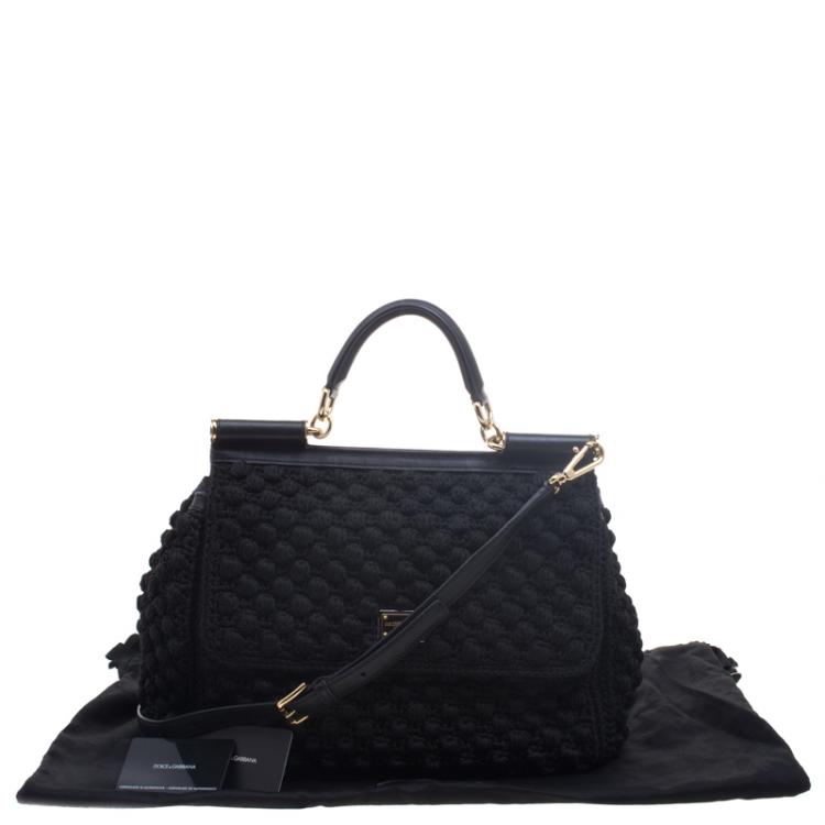 Pre Owned Dolce and Gabbana Black Crochet Miss Sicily Top Handle Bag