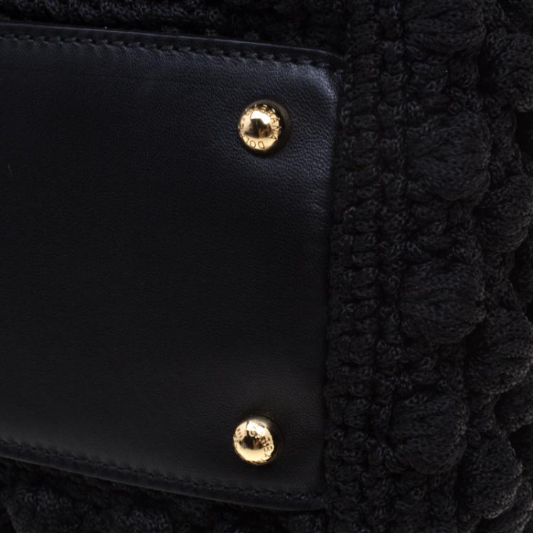Pre Owned Dolce and Gabbana Black Crochet Miss Sicily Top Handle Bag