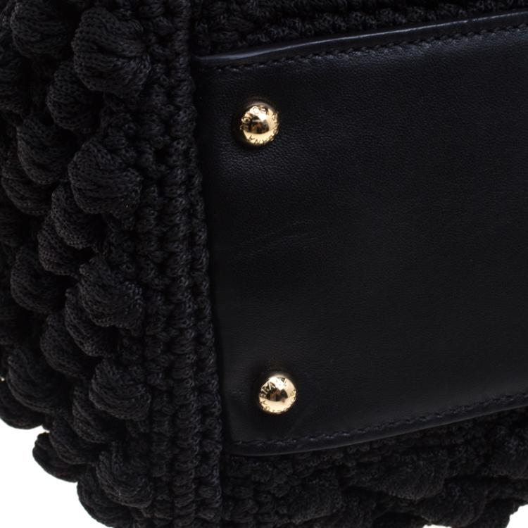 Pre Owned Dolce and Gabbana Black Crochet Miss Sicily Top Handle Bag
