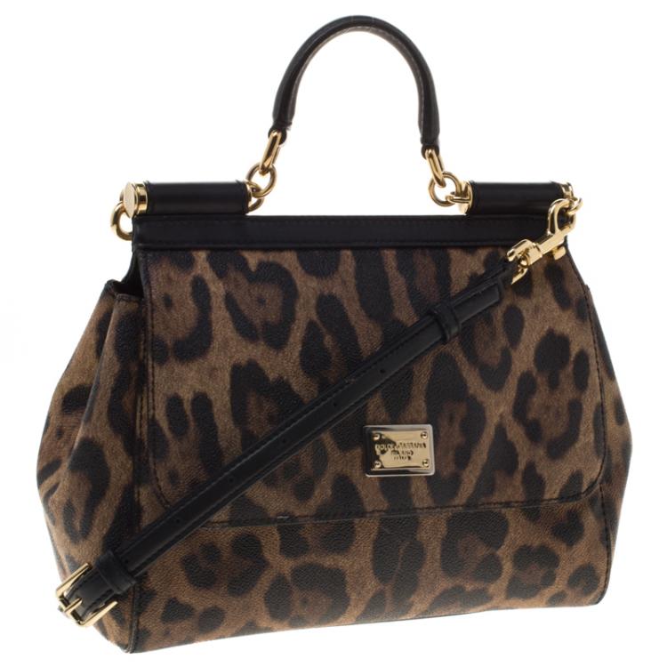Pre Owned Dolce and Gabbana Leopard Print PVC Small Miss Sicily Top Handle Bag
