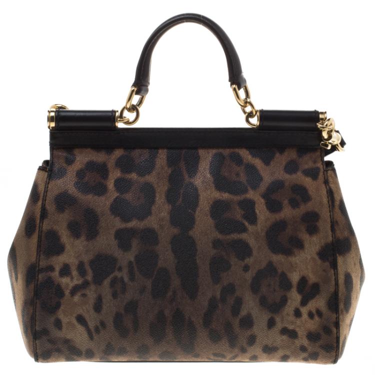 Pre Owned Dolce and Gabbana Leopard Print PVC Small Miss Sicily Top Handle Bag
