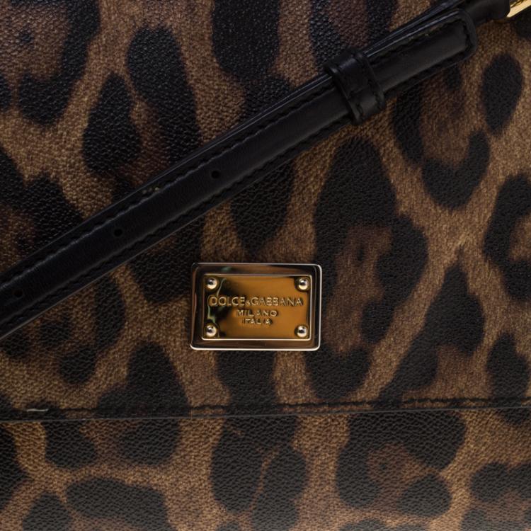 Pre Owned Dolce and Gabbana Leopard Print PVC Small Miss Sicily Top Handle Bag