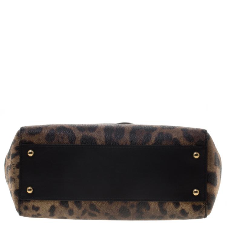 Pre Owned Dolce and Gabbana Leopard Print PVC Small Miss Sicily Top Handle Bag