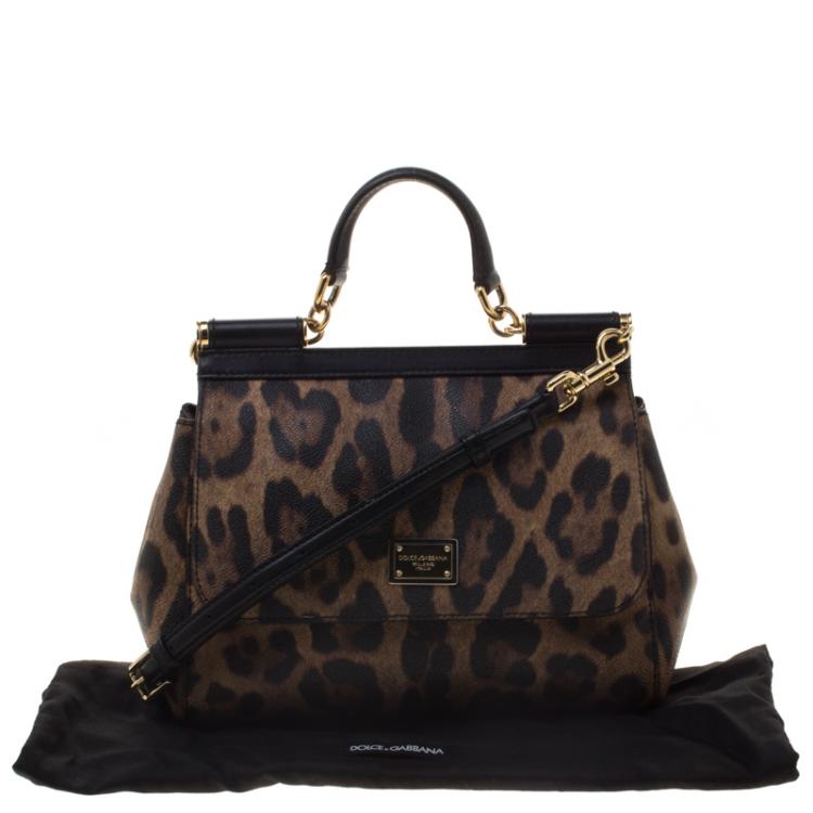 Pre Owned Dolce and Gabbana Leopard Print PVC Small Miss Sicily Top Handle Bag