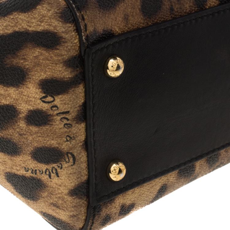 Pre Owned Dolce and Gabbana Leopard Print PVC Small Miss Sicily Top Handle Bag