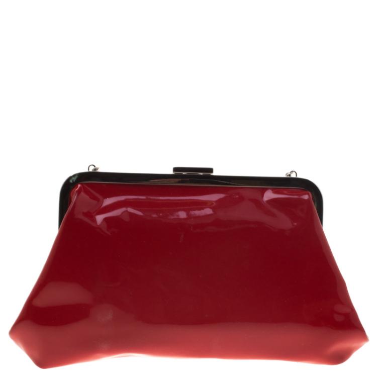 Pre Owned Dolce & Gabbana Red Patent Leather Chain Frame Clutch