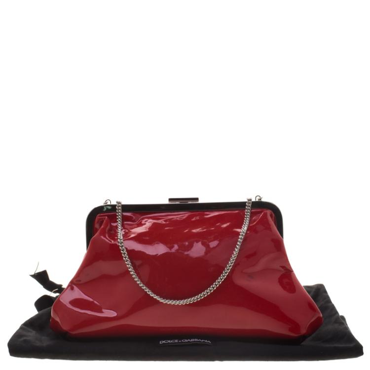 Pre Owned Dolce & Gabbana Red Patent Leather Chain Frame Clutch